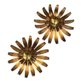 Paire d’appliques florales en métal doré, 1960