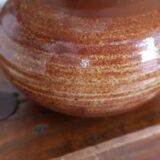 Signed sandstone lamp, beige lampshade, 70s