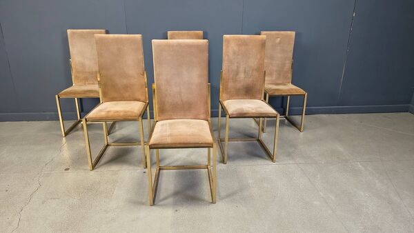 6 chaises de salle à manger en laiton par Belgochrom, années 1970