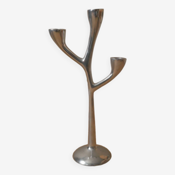 Bougeoir en aluminium candélabre design scandinave chandelier métal argenté vintage trois branches