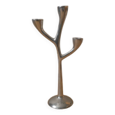 Bougeoir en aluminium candélabre design scandinave chandelier métal argenté vintage trois branches