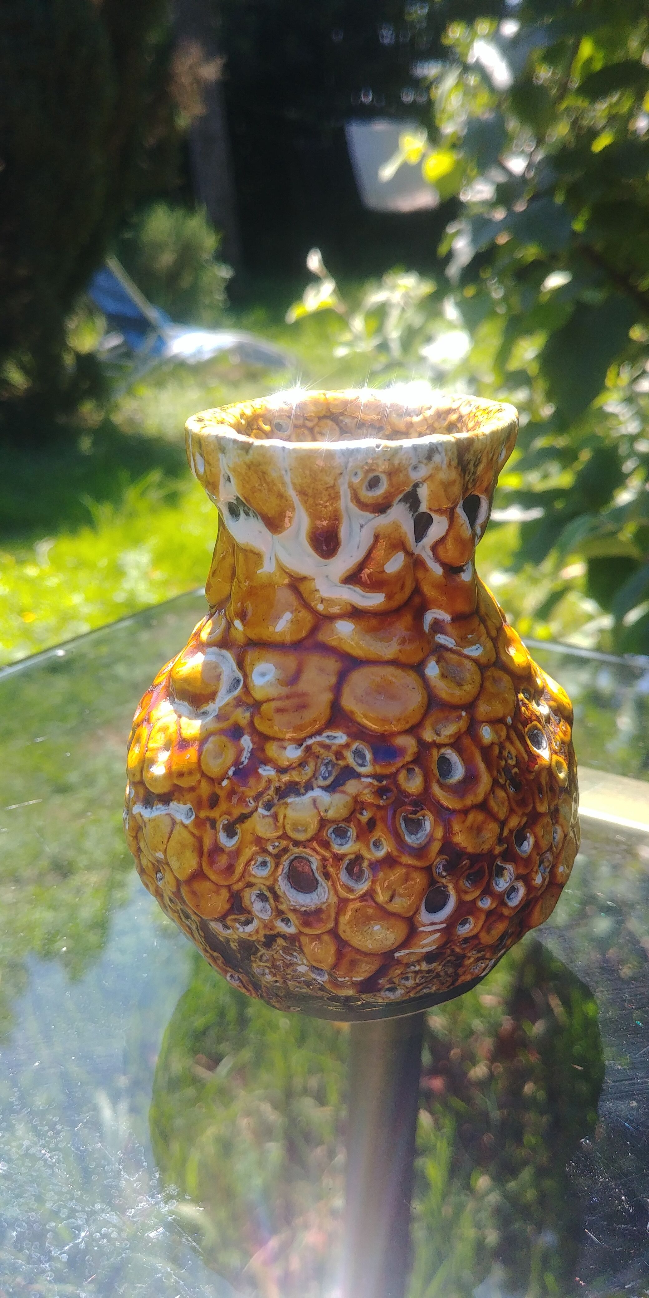 Small yellow ceramic vase Emaux Savoyards Vintage Fat Lava model Cyclops exojet
