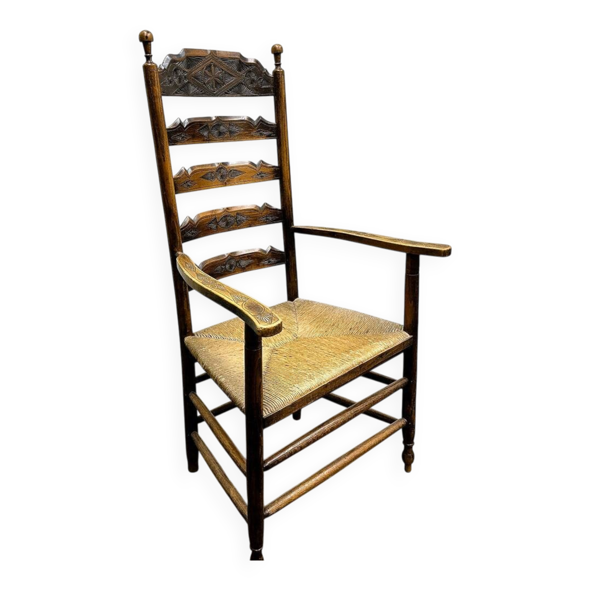 19th century handcrafted and carved ladder back chair, circa 1840s.