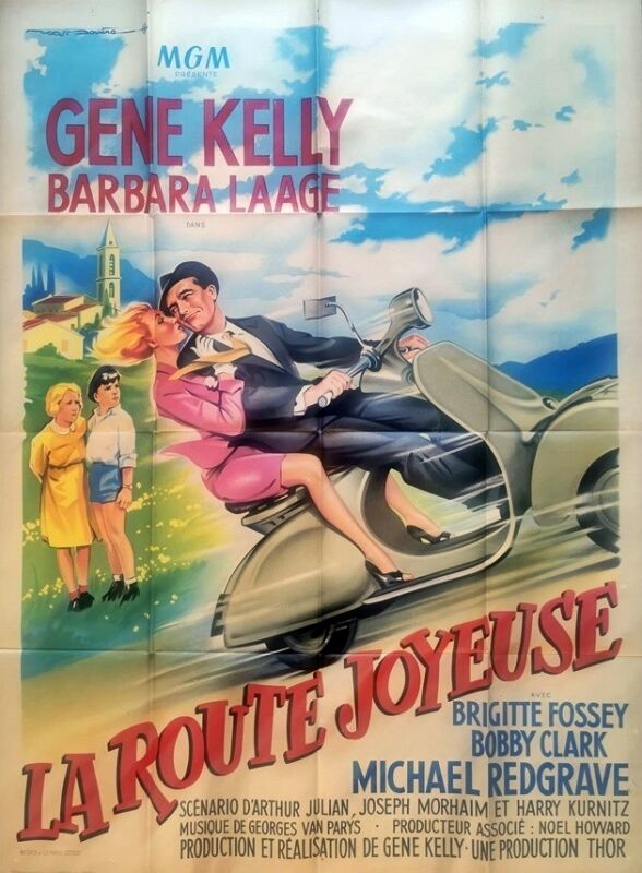 original poster of 1957 the merry road Gene Kelly Barbara Laage Vespa