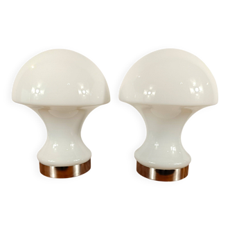 Set of 2 mushroom table lamps in opaline glass