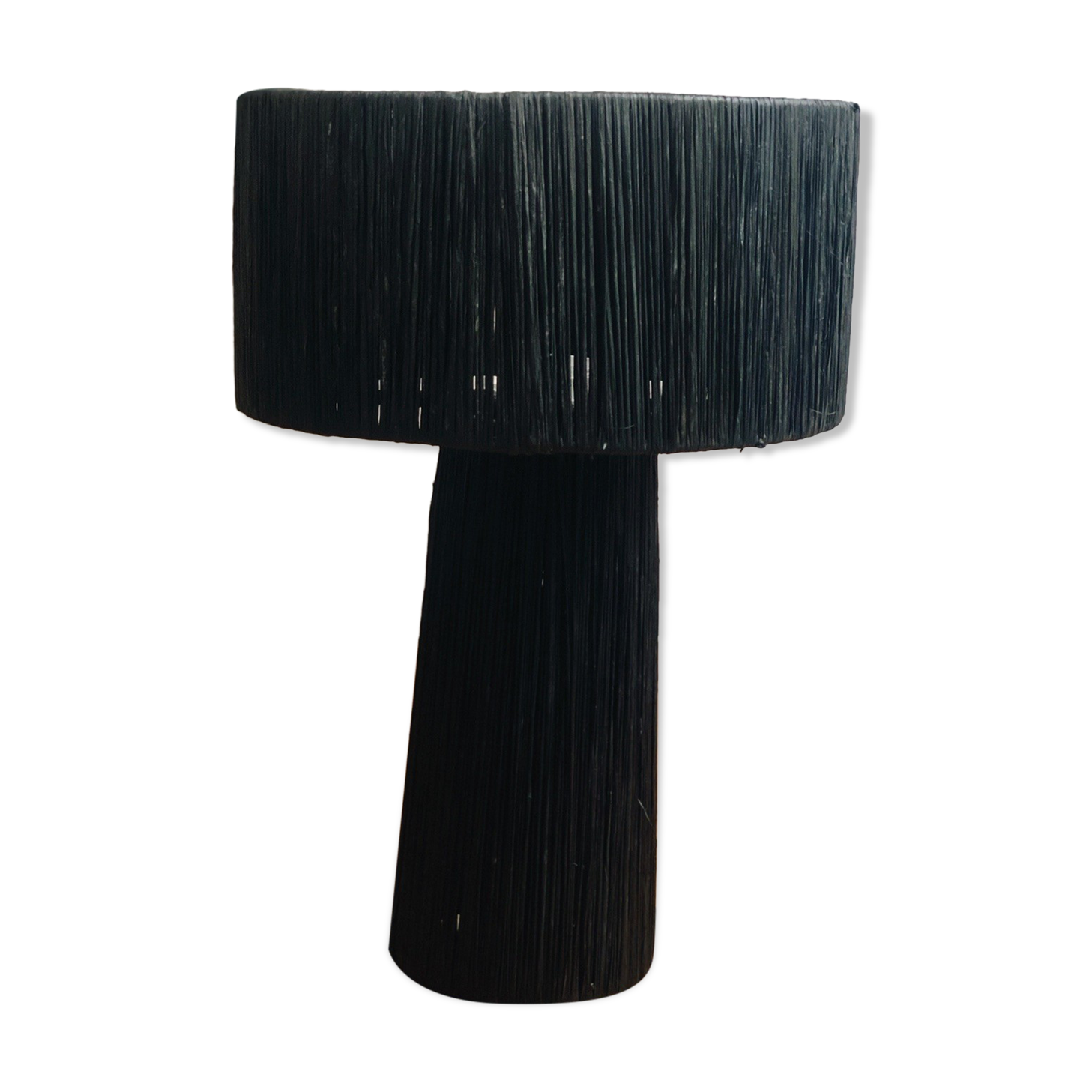 Minimalist black raffia bedside lamp