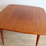 Vintage square teak table rounded corners brass-covered legs 1950 DK