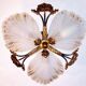 Art Deco ceiling chandelier in bronze and glass paste, old vintage light fixture dimensions 45x45