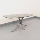 Vintage Rounded Rectangular Oval Coffee Table in Glass and Chromed Metal from the 70s