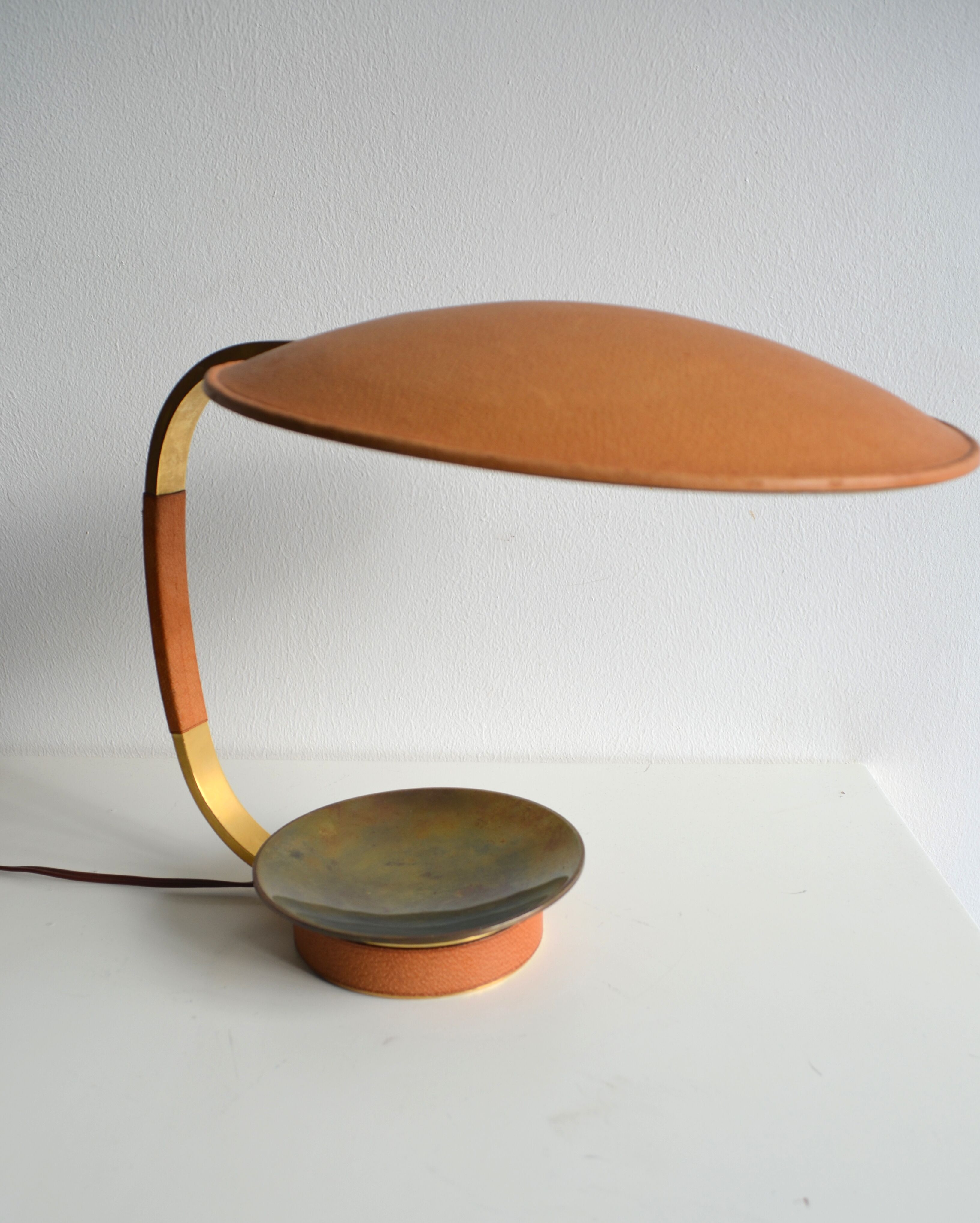 Leather and brass 70's lamp