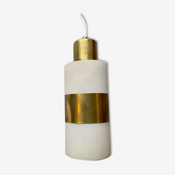 Vintage suspension lamp in opaline and brass