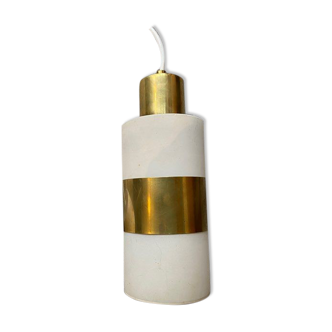 Vintage suspension lamp in opaline and brass
