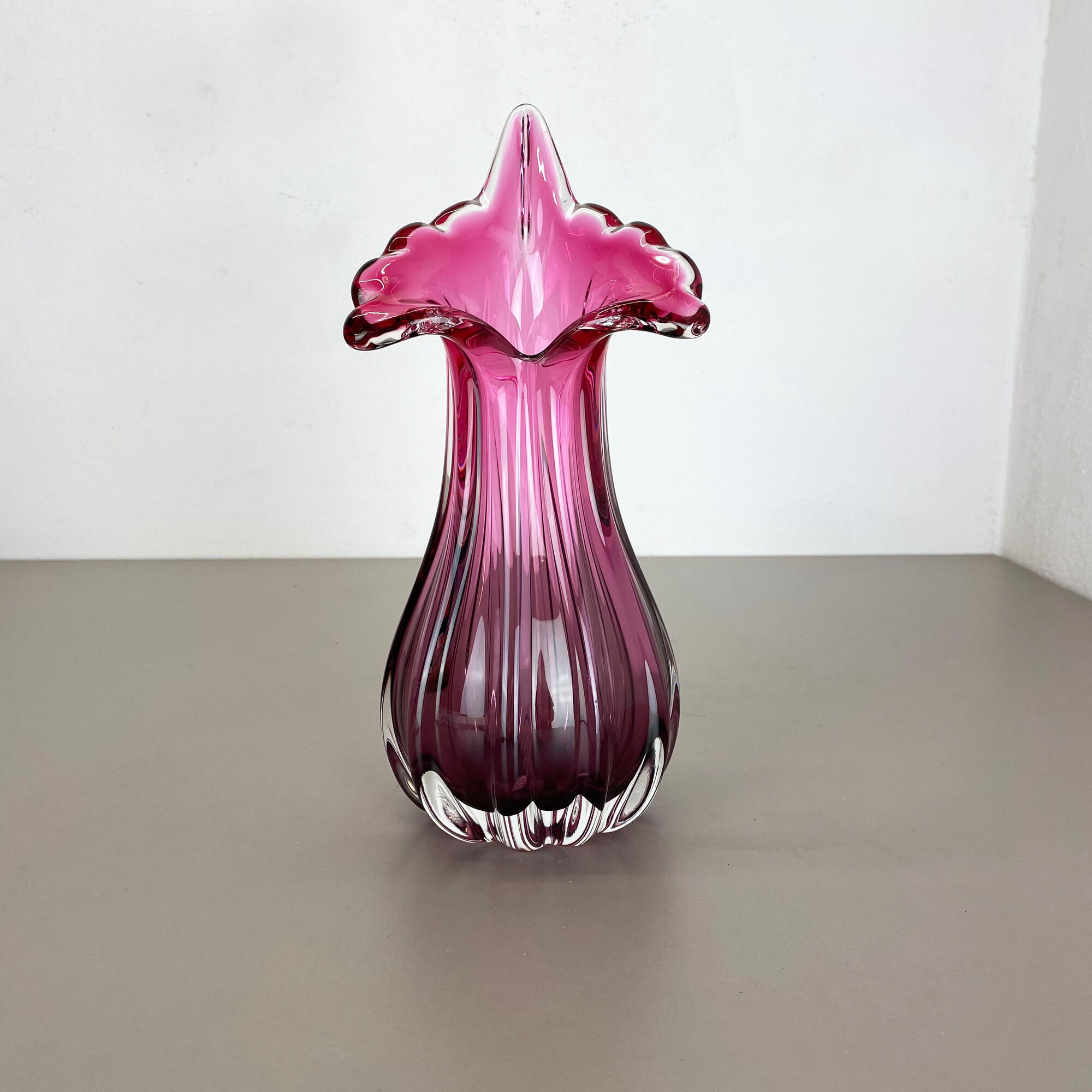 Multi-color pink floral Murano glass Sommerso vase italy, 1970s