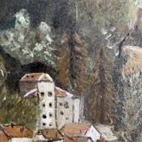 Old painting, mountain landscape signed Billet