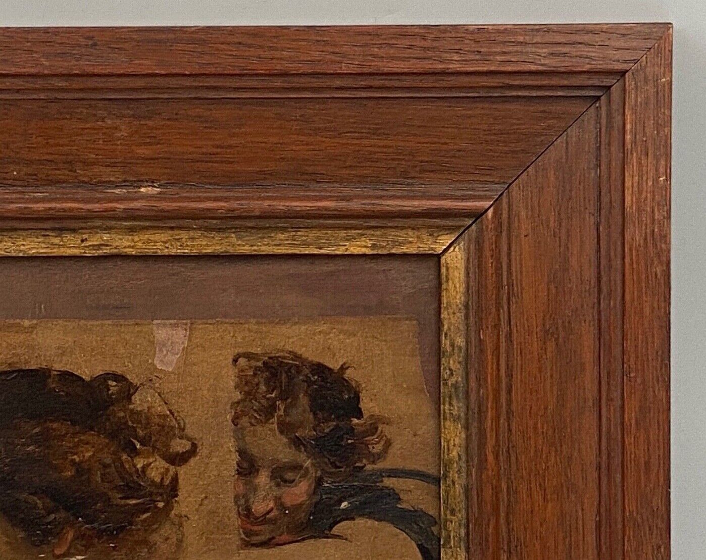 Oil on panel woman 3 faces in profile nineteenth frame wood e. jacob