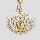 Antique 3-light floral pendant light in gilded metal with glass pendants. 80s