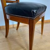 Biedermeier Shovel Chair in Walnut Veneer & Black Leather, Austria, 1820s