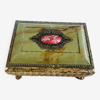 Old vintage mother-of-pearl imitation metal trompe-oeil box