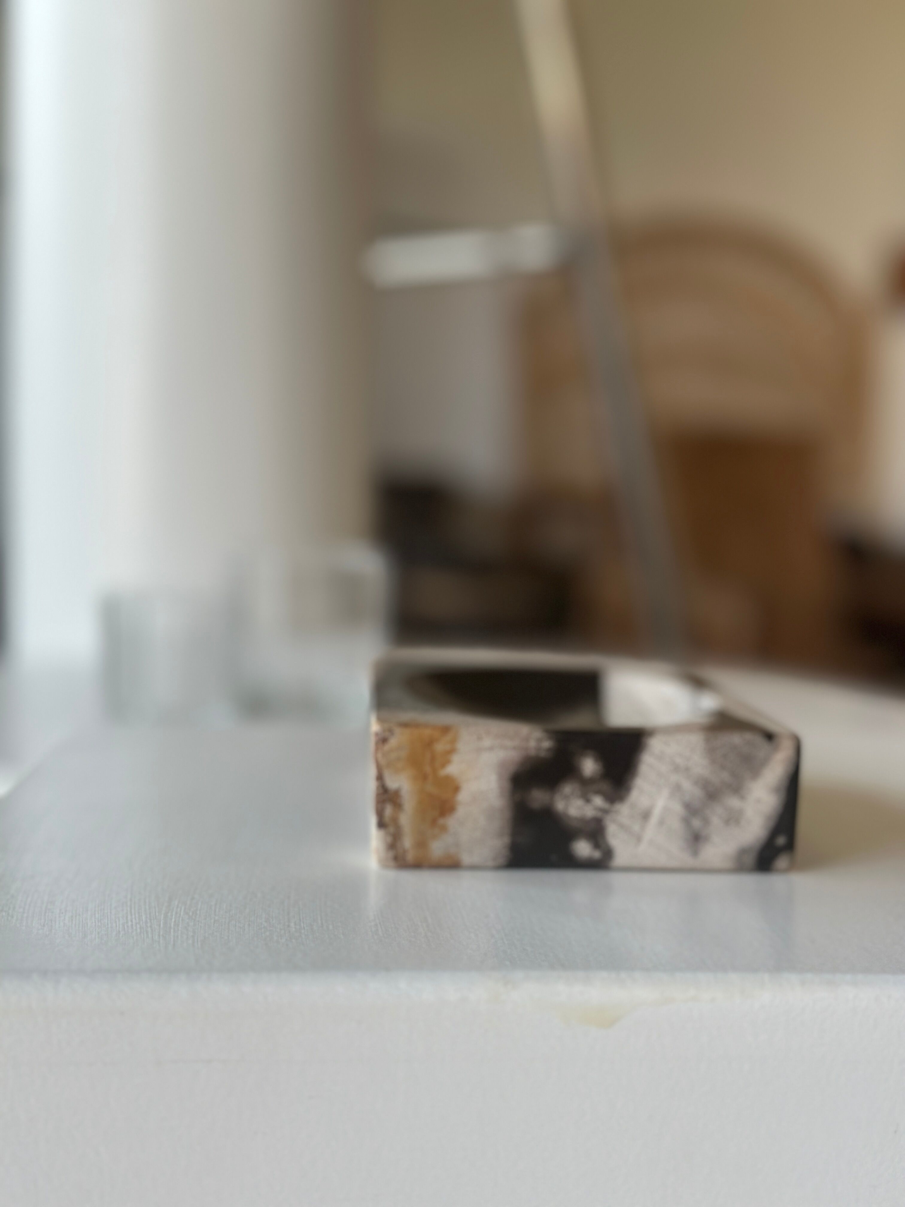 Symmetrical multicolored petrified wood soap dish