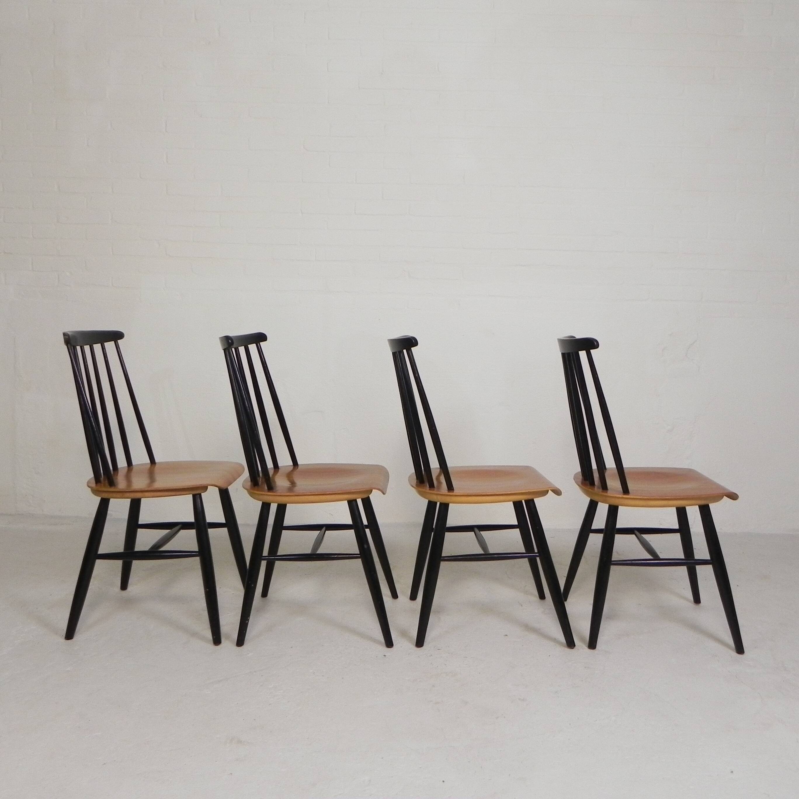 Set of 4 Fanett model slatted chairs, Tapiovaara, 1960s