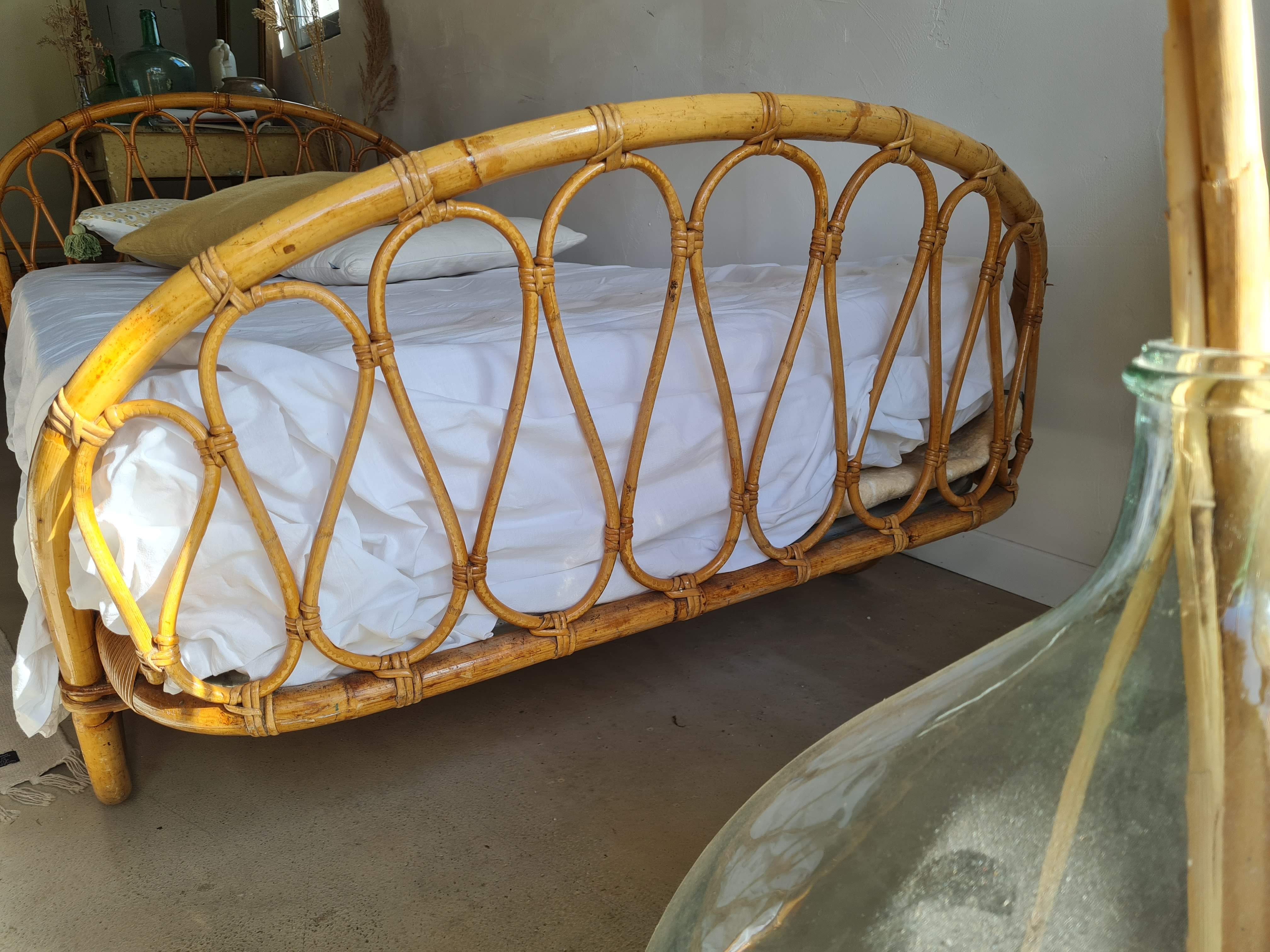 Vintage rattan and wicker bed