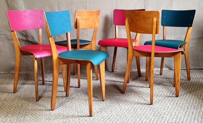 Set 6 vintage bistro chairs from the 50s