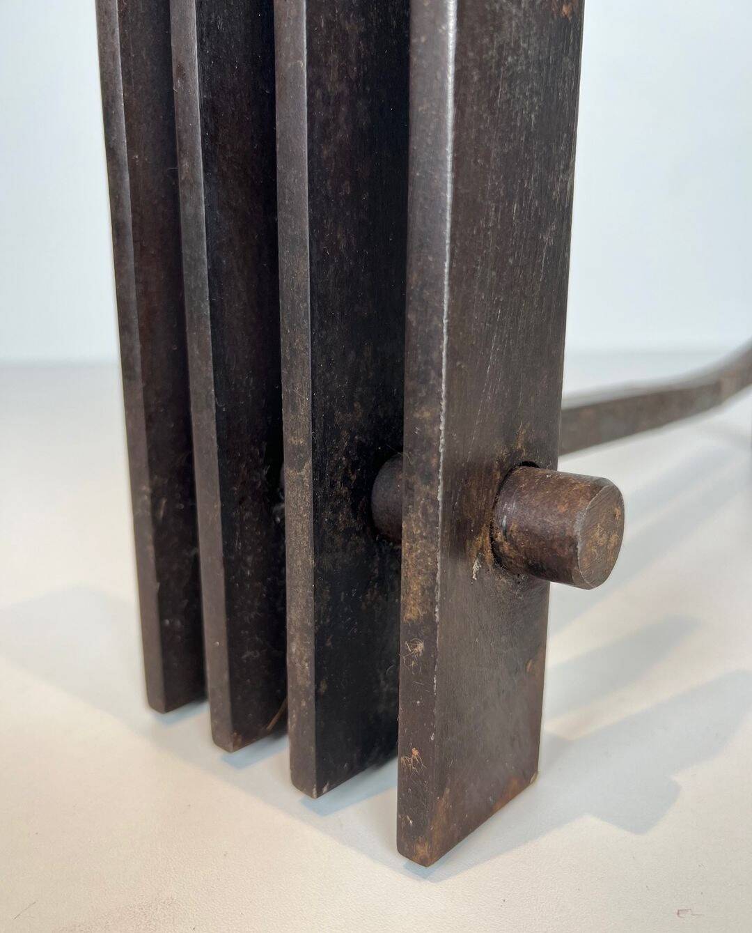 Pair of Modernist Steel Andirons with Vertical Bar Supports