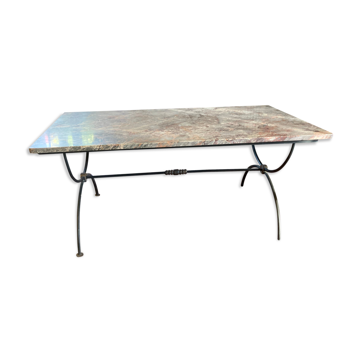 Table cast iron enamelled gold, top marble