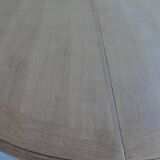 Round table with pearl gray patinated oak base, wooden top.