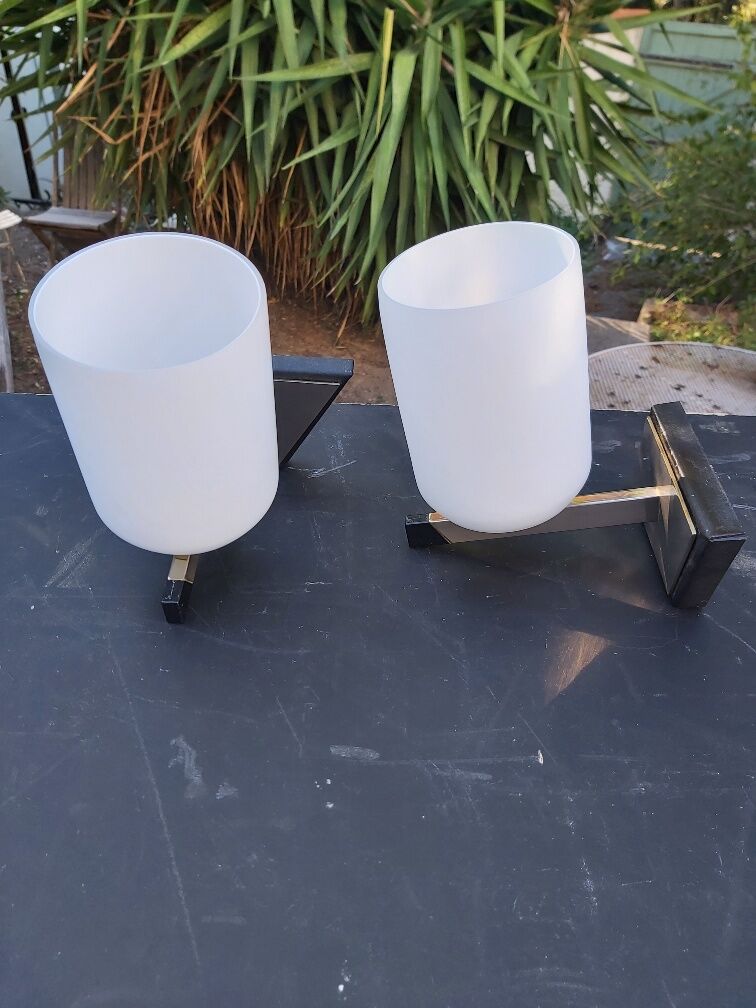 Pair of vintage metal and opaline wall light