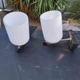 Pair of vintage metal and opaline wall light