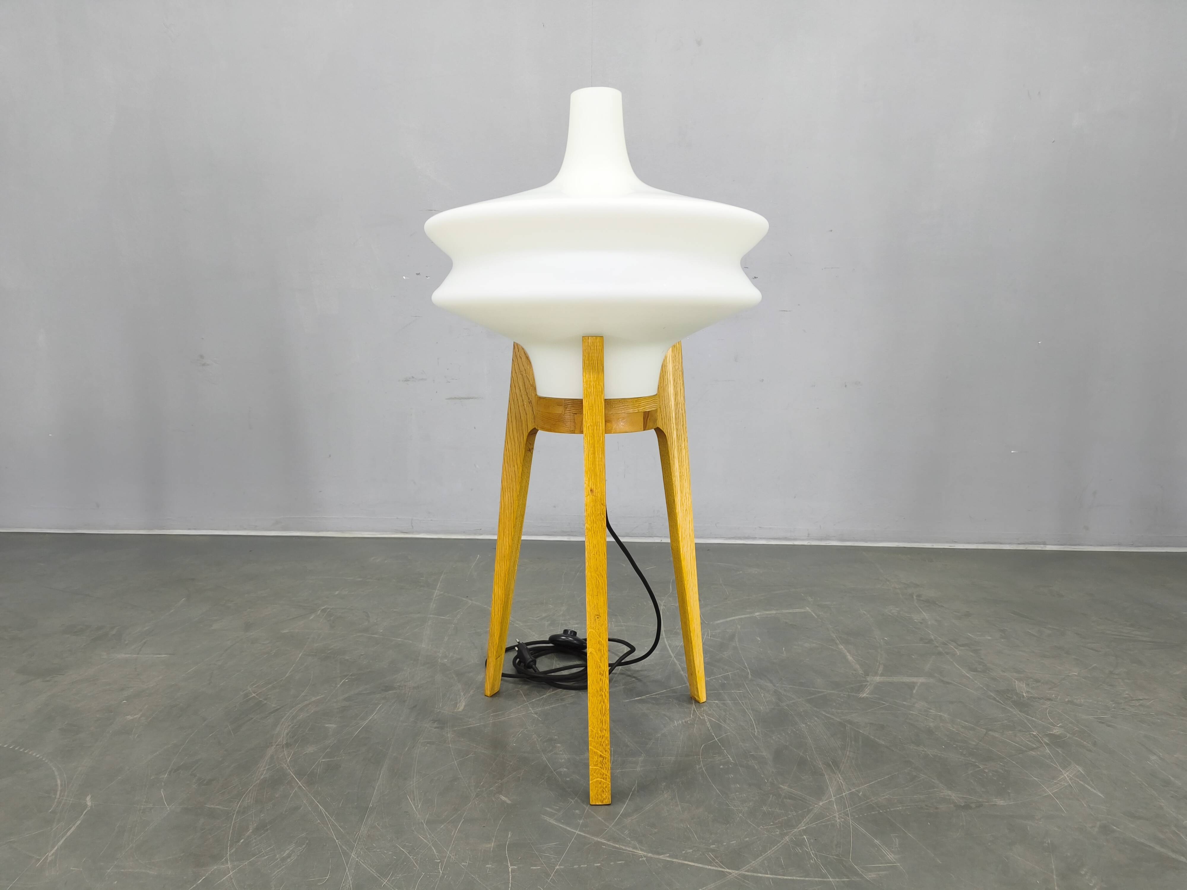 Mid Century Sculptural Floor Lamp with Glass Shade, 1970s