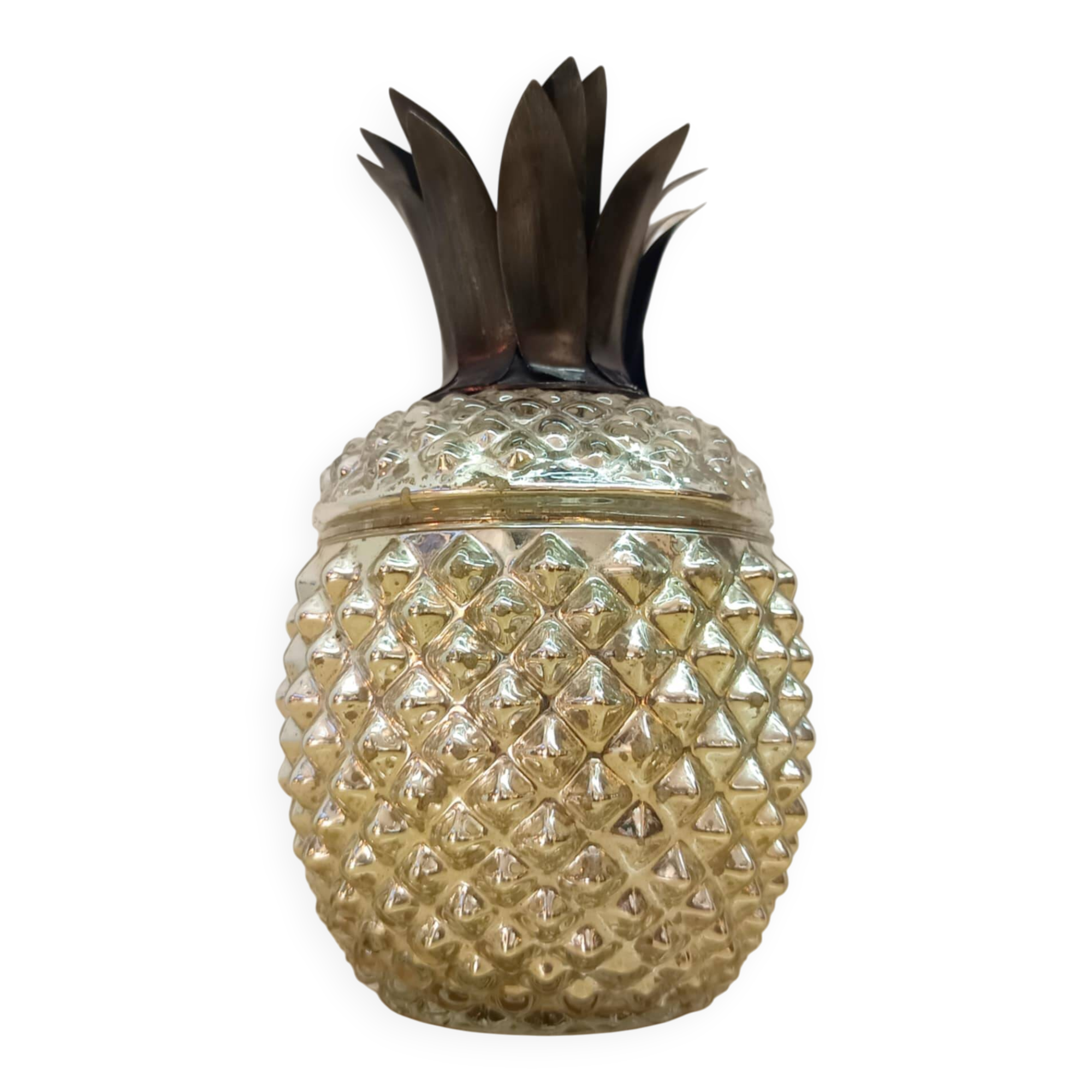 Bonbonnière vintage ananas en verre églomisé