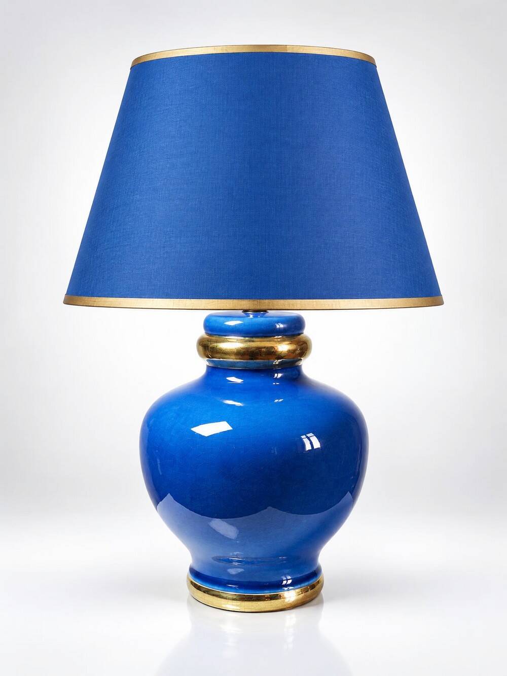 Vintage lamp Att. Le Dauphin in cobalt blue and gold ceramic, 1960s-1970s.