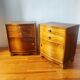 Pair of Art Deco curved bedside tables in light wood.