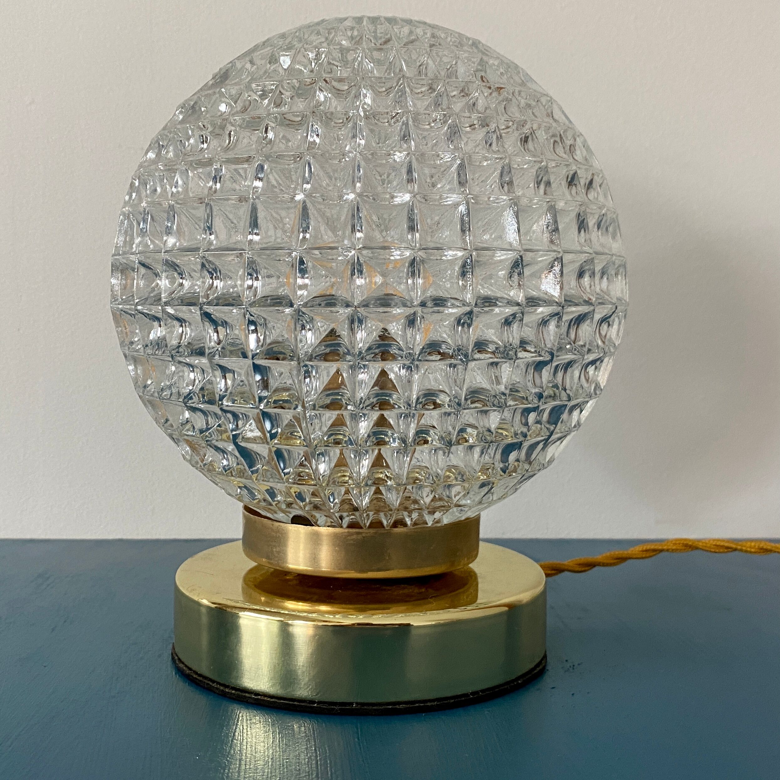 Vintage globe table lamp in molded glass