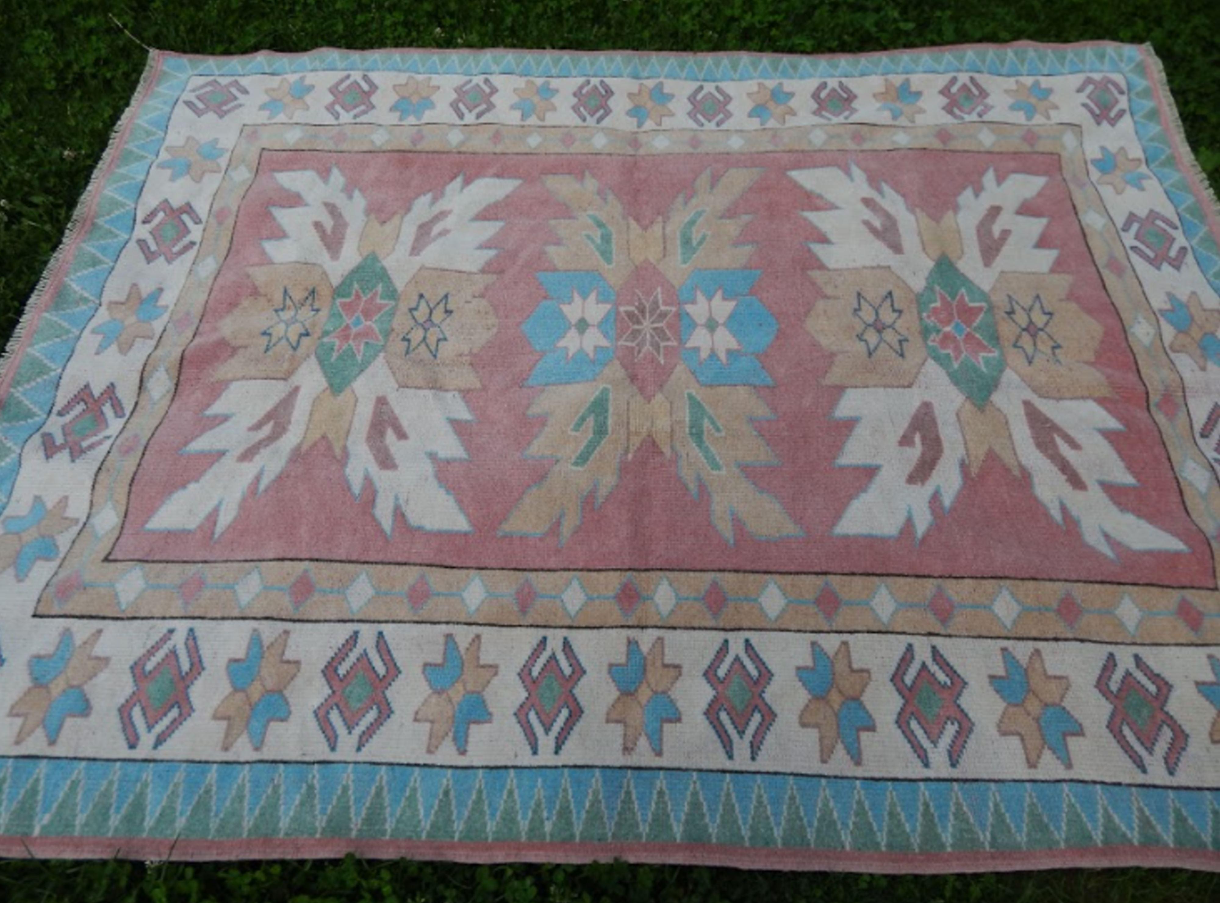 Vintage Turkish Oushak rug with soft color hand knotted rug 170 x 216 cm