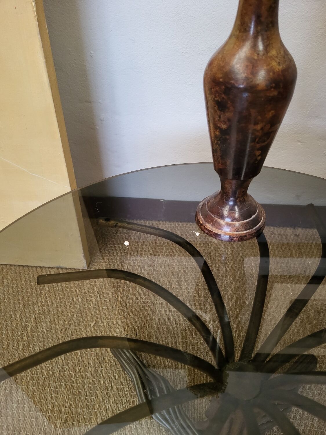 1970s modernist coffee table in smoked glass and metal.