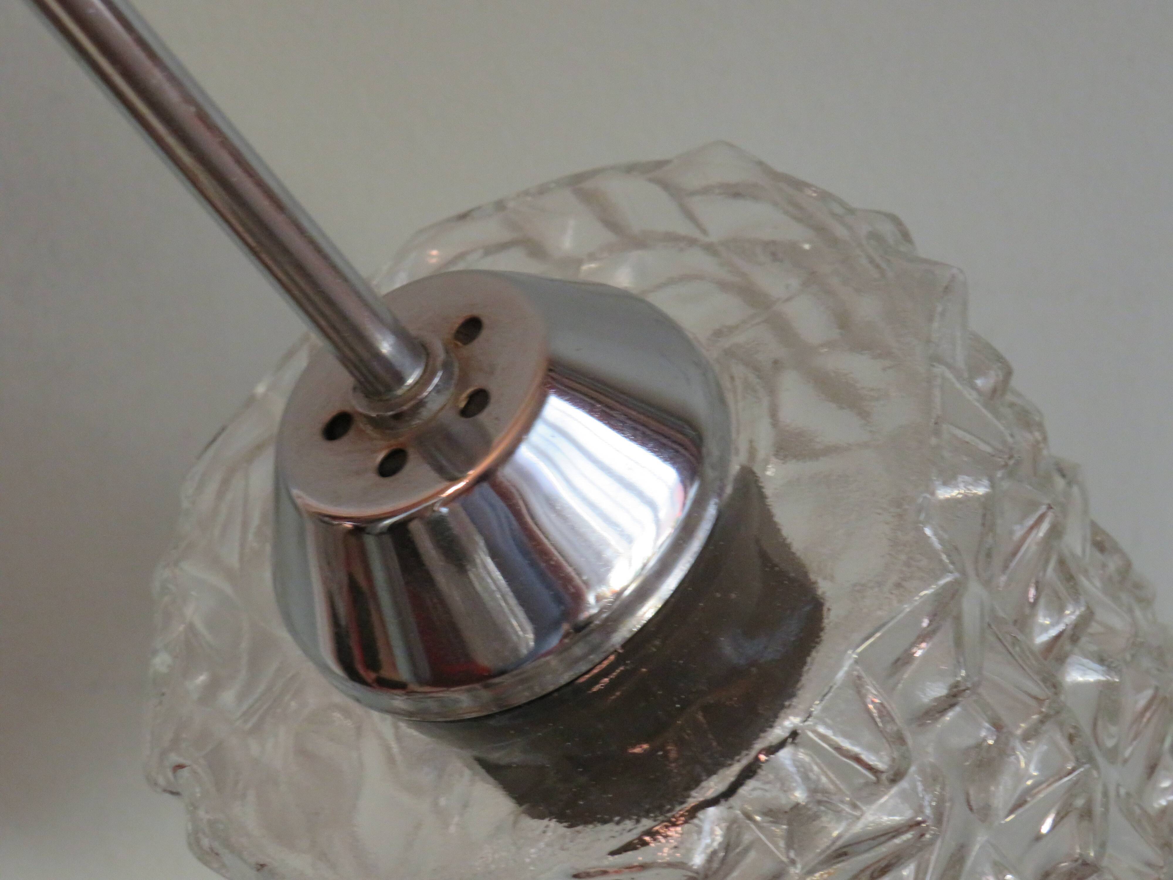 Mid-century chandelier, chrome and glass, Belgium 1960