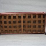 1950s, Danish 2-seater sofa, salmon pink furniture velour, oak wood legs.