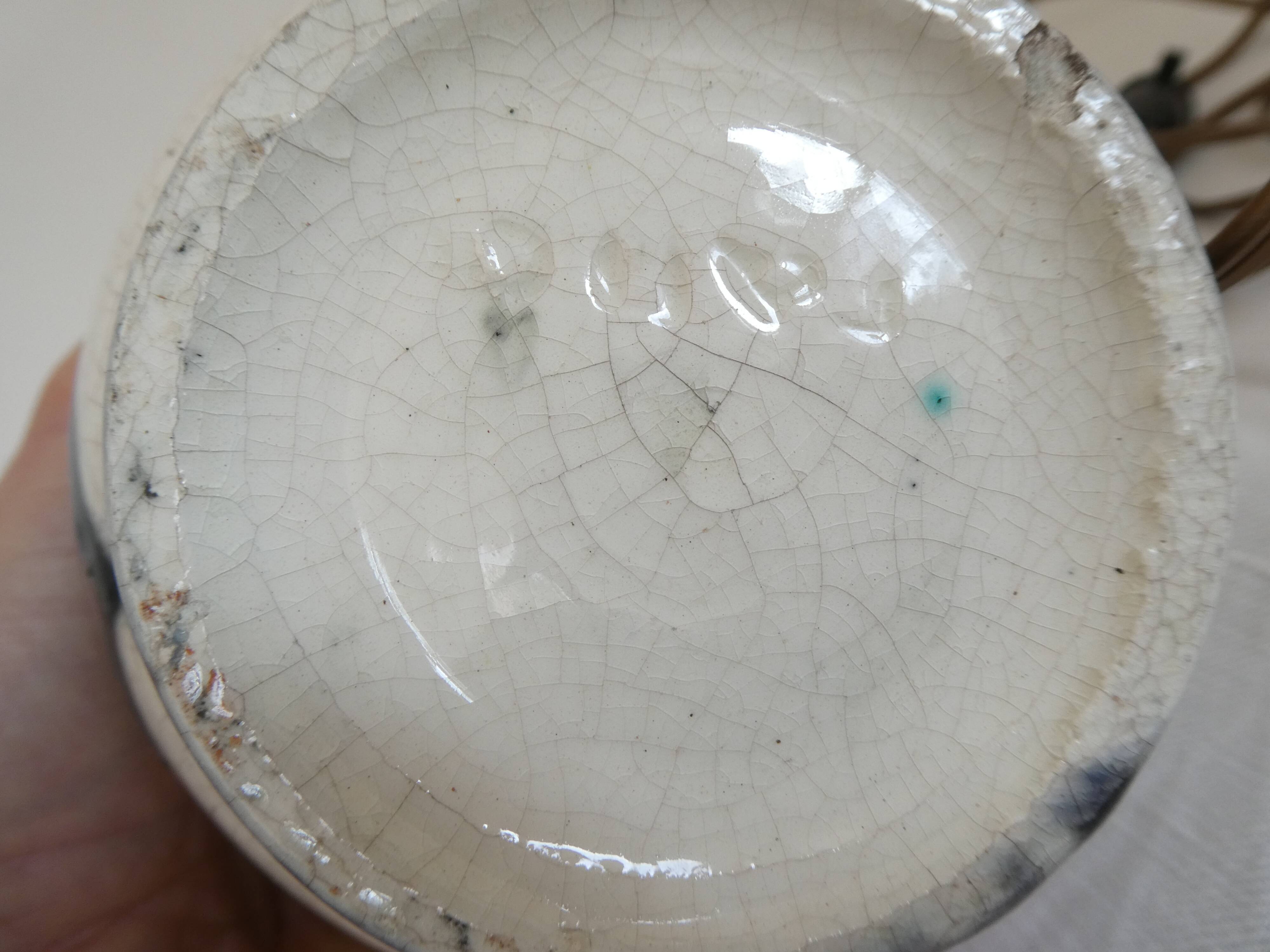 Black and white ceramic lamp base with geometric design Vintage