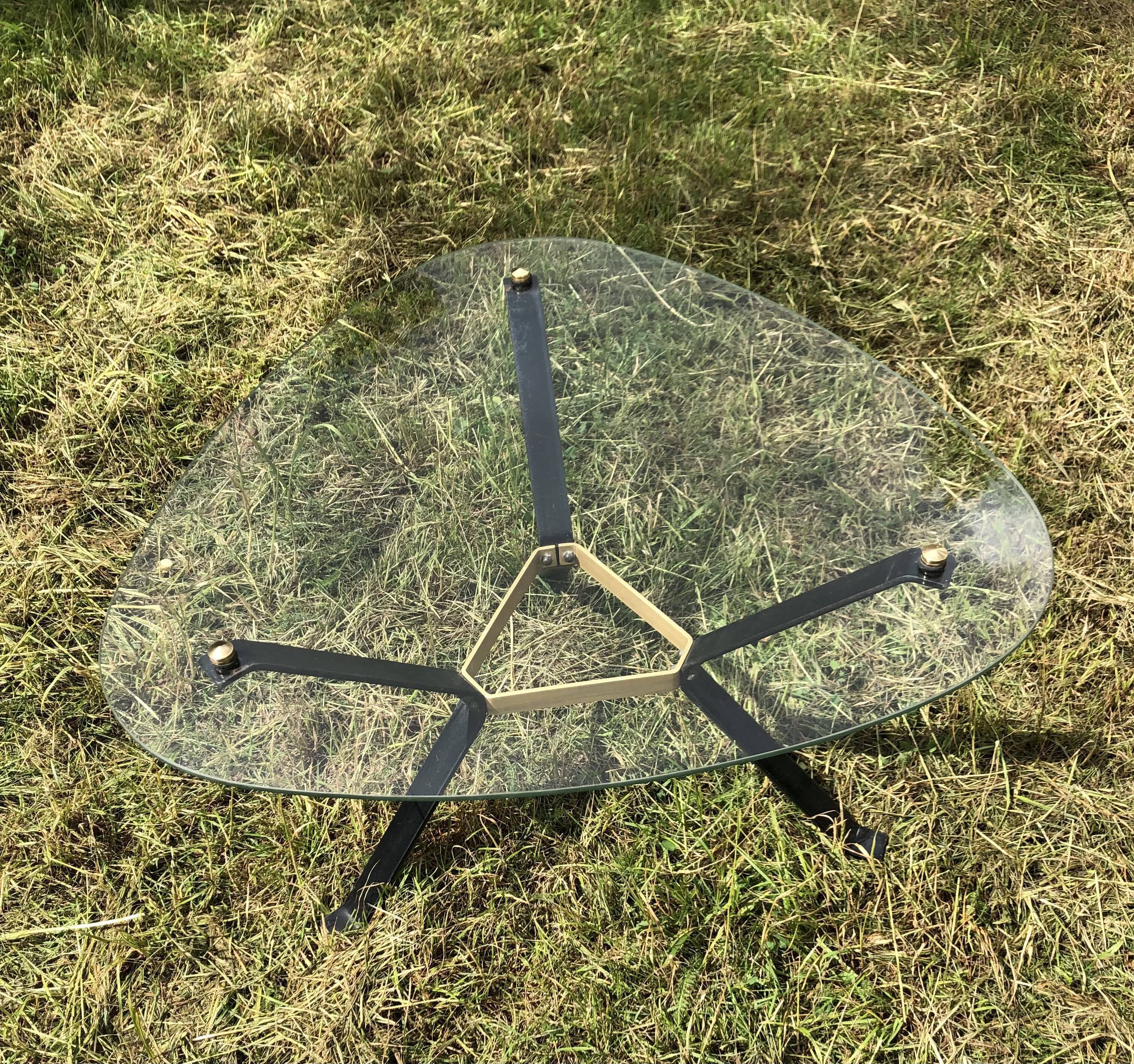 Vintage glass top triangular coffee table