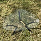 Vintage glass top triangular coffee table
