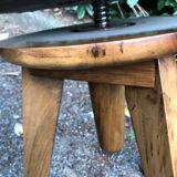 Tabouret à vis tripode en simili cuir et palissandre