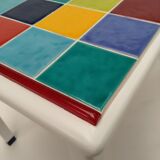 Vintage table rectangular multicolored tiles and white base