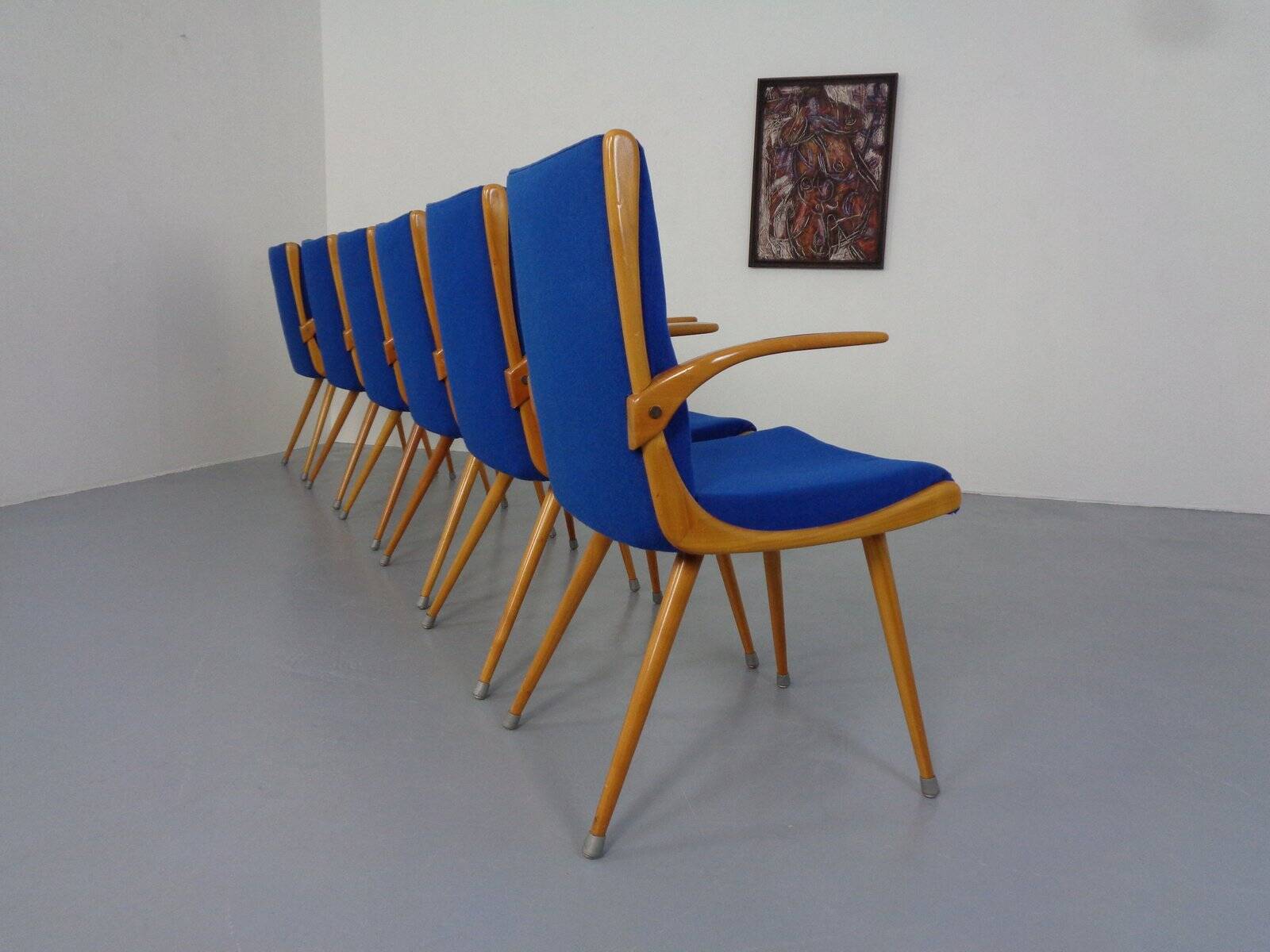 Mid-Century German Boomerang Armchairs in Cherrywood, Set of 6