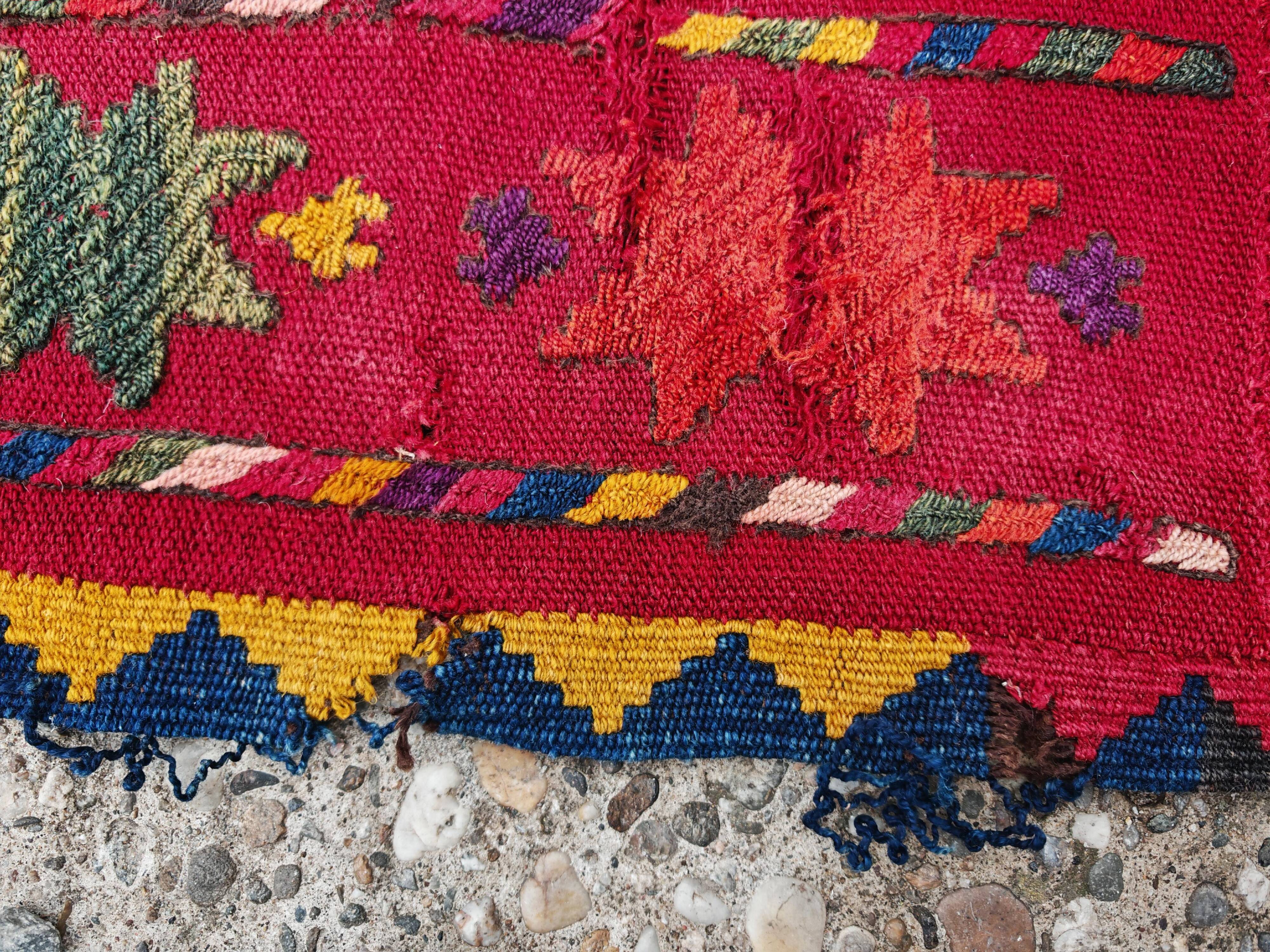 Ancient Uzbek Carpet Mixed Technique Flat Woven, Early 20th Century
