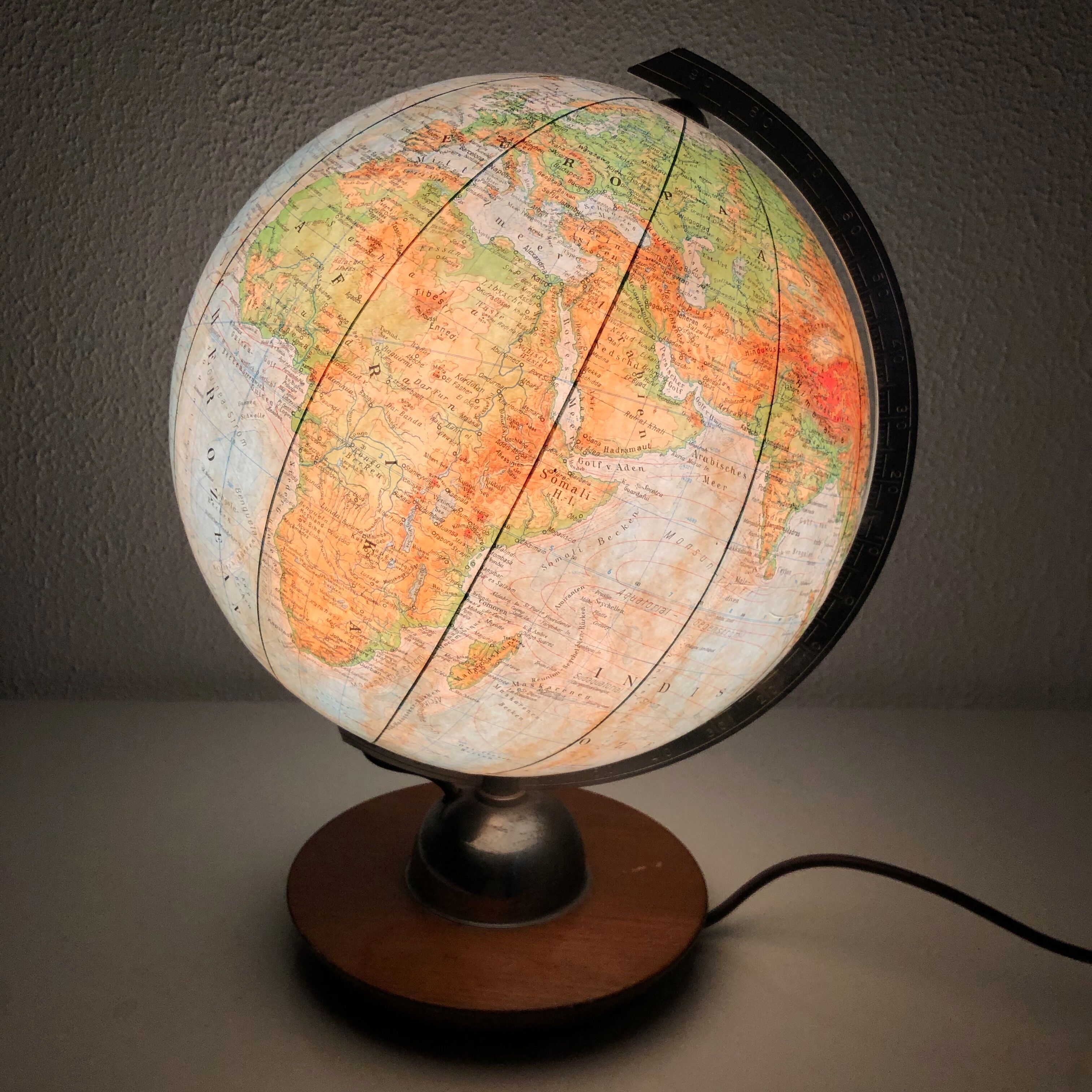 Earth Globe Glass Vintage JRO Verlag 1960 - 35 cm