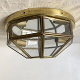 Faceted glass and brass ceiling light