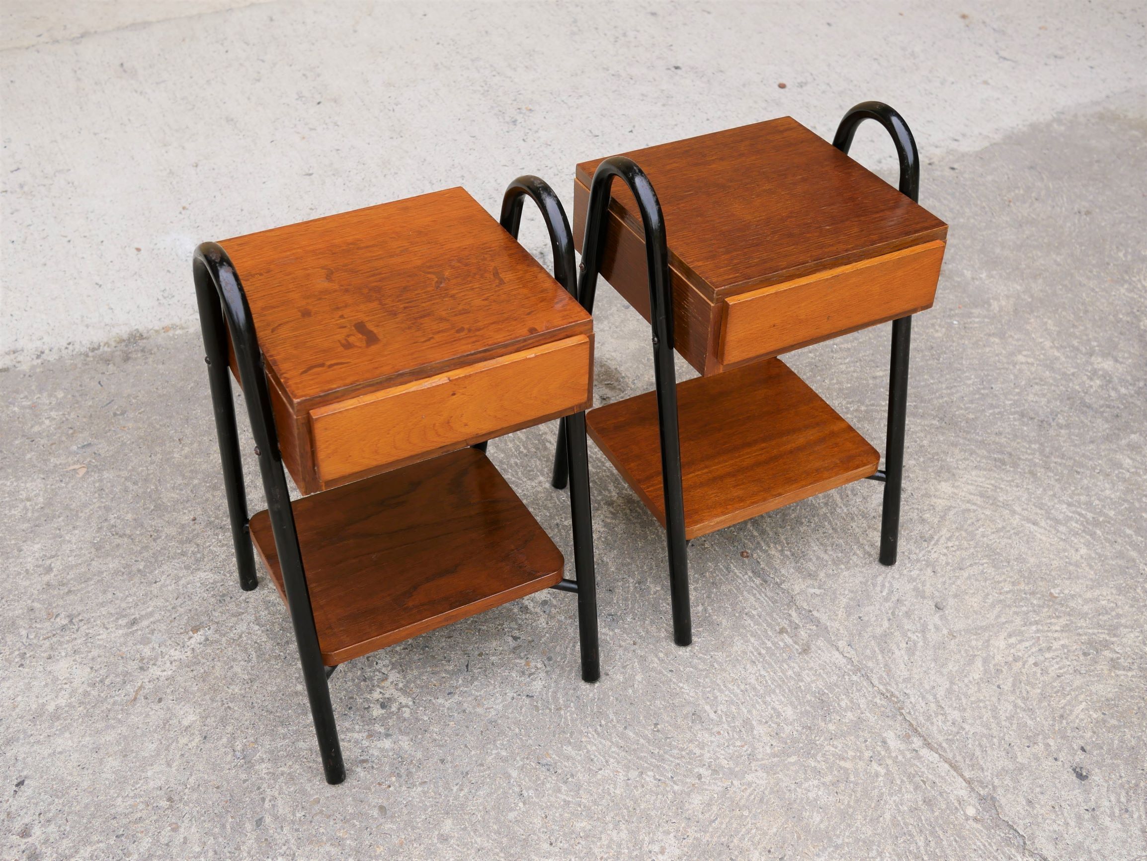 Pair of vintage bedside tables modernists wood and metal